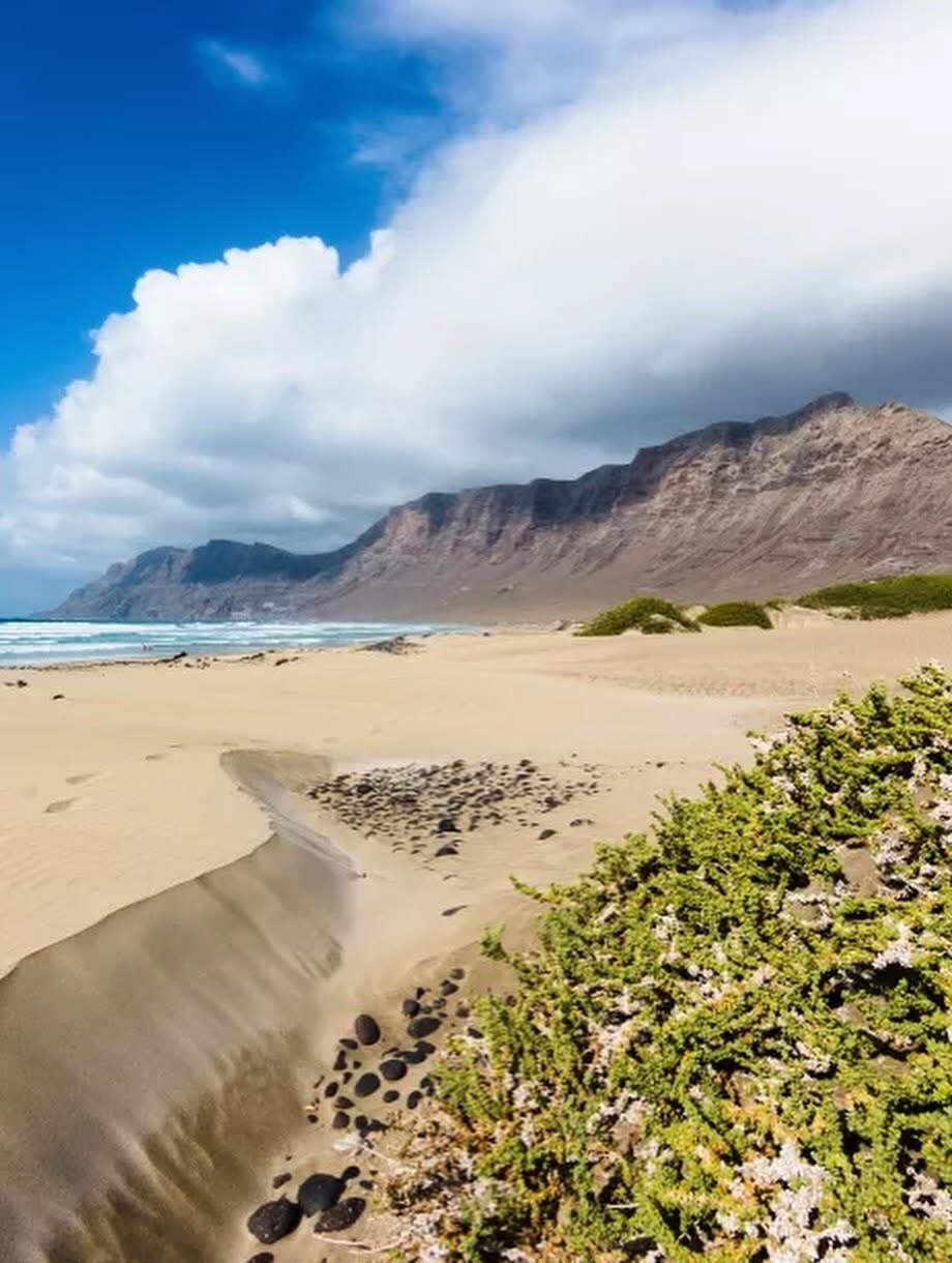 Famara beach with the Risco de Famara cliffs behind